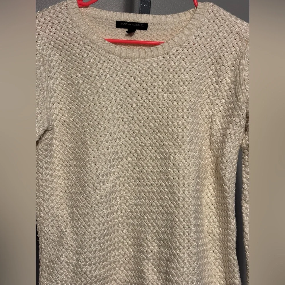 Banana Republic Women's Knit Sweater Ivory Long Sleeve Cotton Blend, Size  Large - Picture 2 of 7